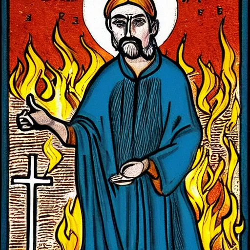 Image similar to a beautiful! portrait of a stern preacher holding a burning cross in tarot style