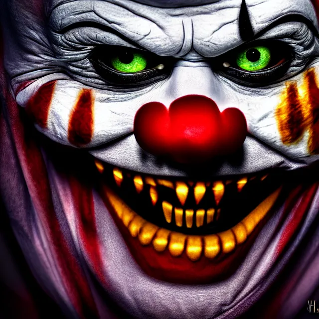 Image similar to scary clown hiding under bed highly detailed, 8 k, hdr, smooth, sharp focus, high resolution, award - winning photo