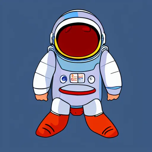 Image similar to 2 d cartoon of a red, short, bean shaped astronaut with a long blue visor