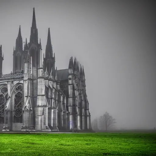 Image similar to gothic cathedral, etherial mist, scary