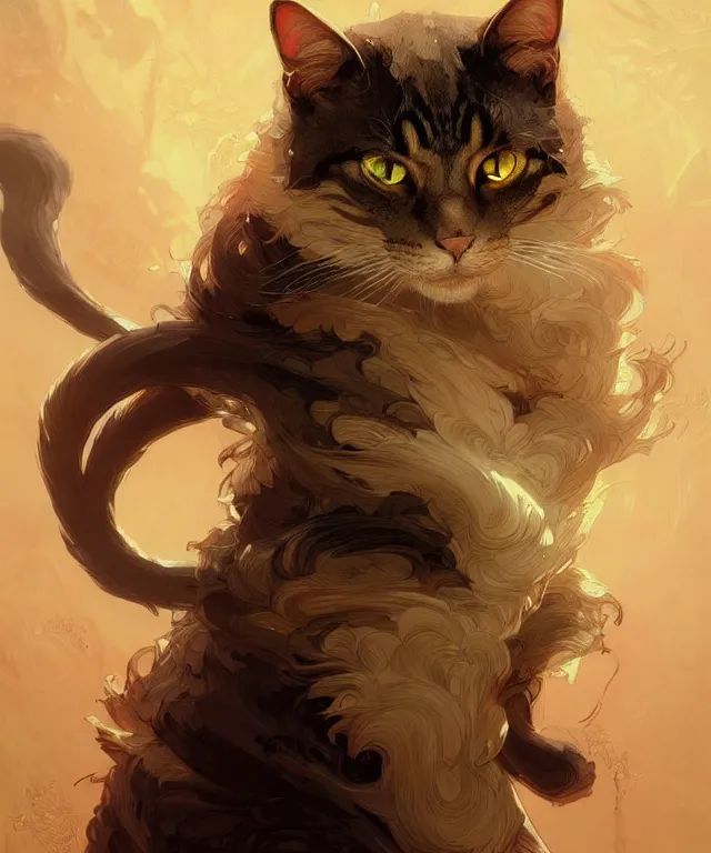 Image similar to A very angry cat, fantasy, intricate, elegant, highly detailed, digital painting, artstation, concept art, smooth, sharp focus, illustration, art by artgerm and greg rutkowski and alphonse mucha