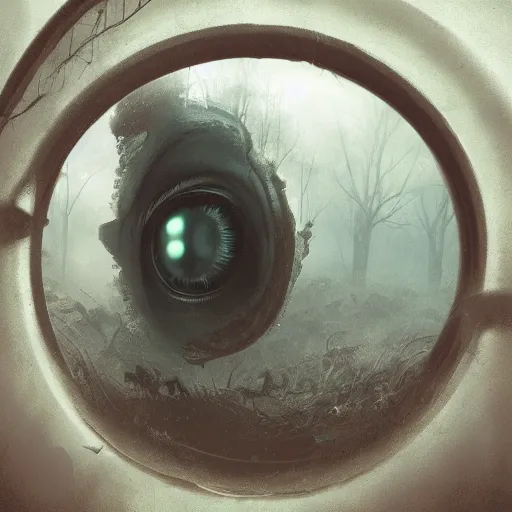 Image similar to a giant eye looking through a window,eerie,creepy,unnerving,digital art,art by greg rutkowski,design by trevor henderson,hyperdetailed skin,photorealistoc,deviantart,artstation,mysterious,4k