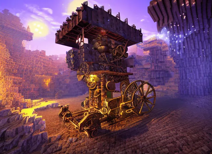 Image similar to minecart track in a magical mine illustration. steam punk fantasy, dramatic lighting, 8 k, sharp focus, global illumination, unreal engine, detailed and intricate environment