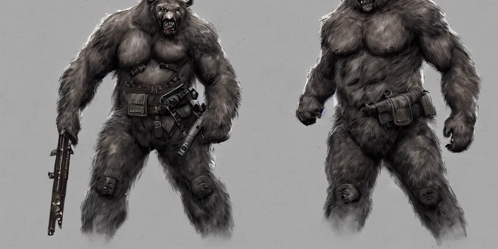 Image similar to Full body concept art of A High fantasy WW1 bear beast-man firing a enchanted heavy shotgun trending on artstation deviantart Pinterest detailed High Resolution HD 8k