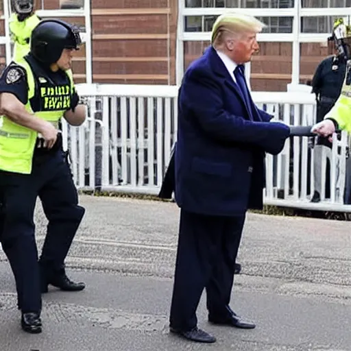 Prompt: photo of trump being arrested by trump