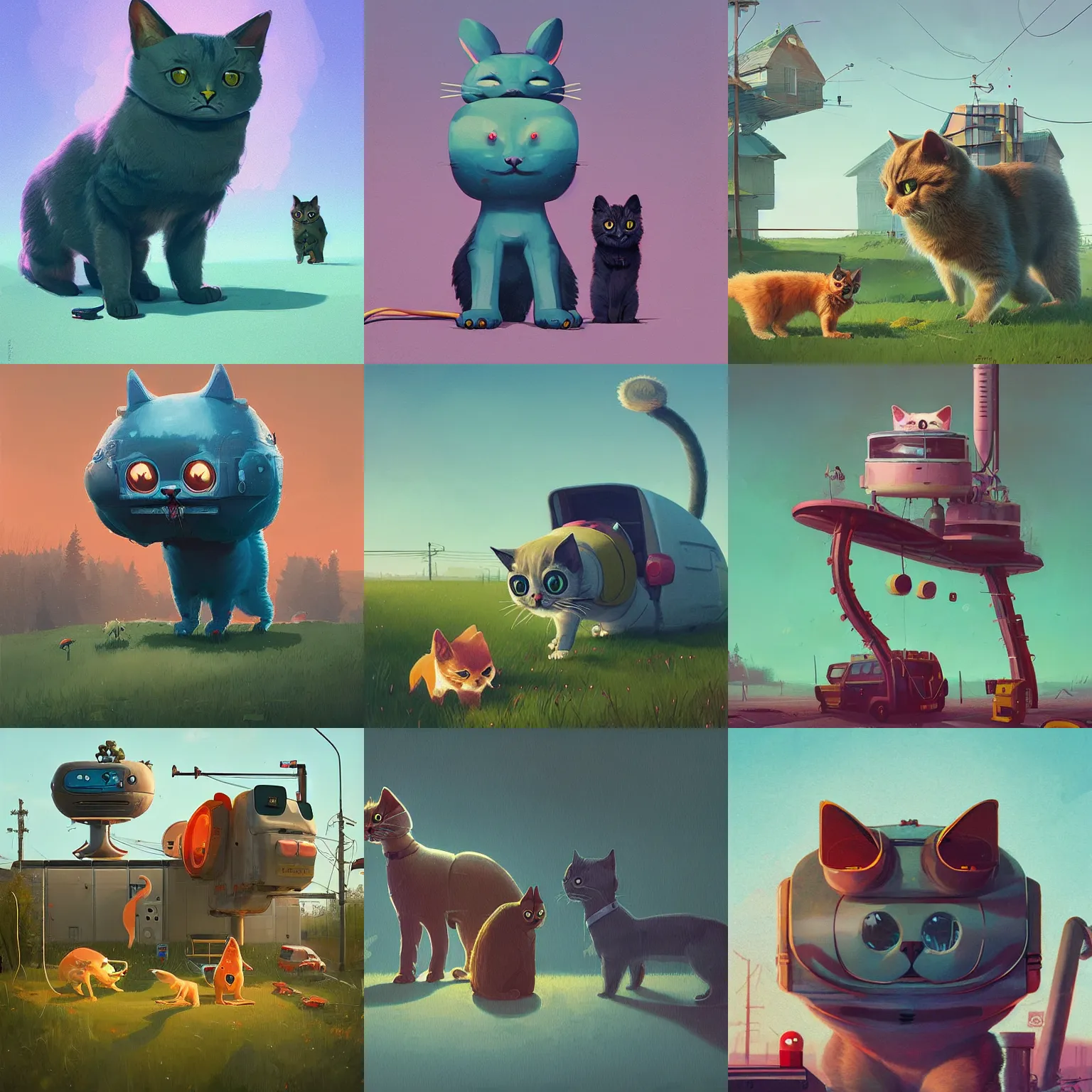 Prompt: cute by stalenhag cat simon