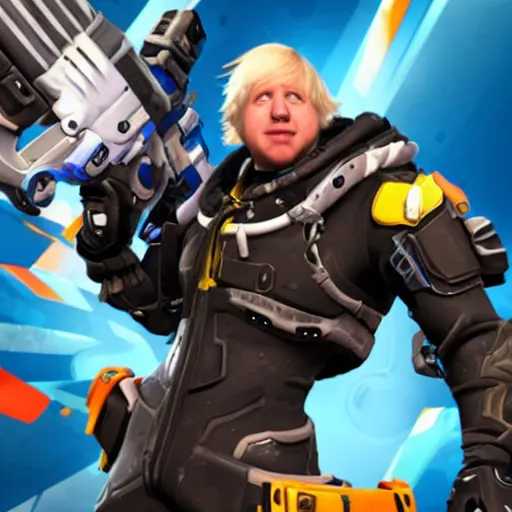 Image similar to boris johnson as a main overwatch character