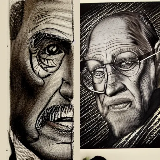 Prompt: portait of old man, studio light, realistic, ink, line drawing, sketch, fineart