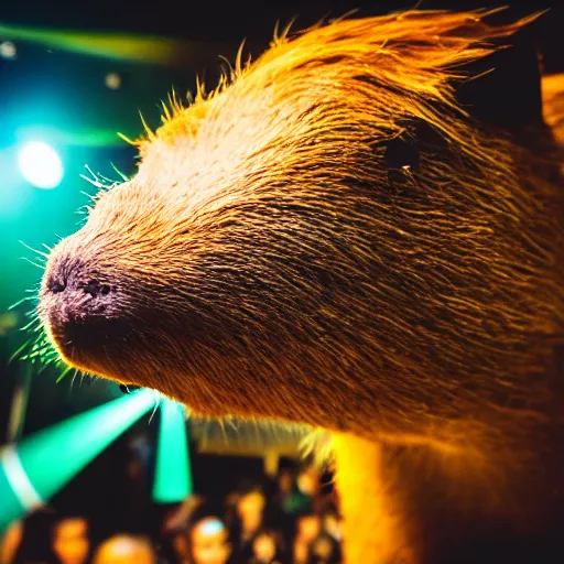Prompt: Capybara with sunglasses at a rave, 15mm DSLR, 4k