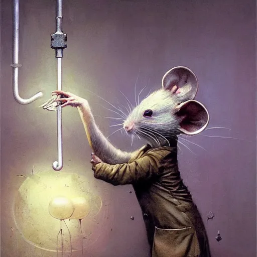 Prompt: A rat in a labcoat, by Esao Andrews and Karol Bak and Zdzislaw Beksinski