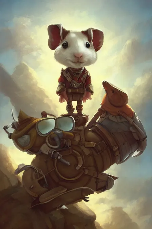 Prompt: cute little anthropomorphic Guinea Pig Piloting a plane , tiny, small, short, Pilot outfit, cute and adorable, pretty, beautiful, DnD character art portrait, matte fantasy painting, DeviantArt Artstation, by Jason Felix by Steve Argyle by Tyler Jacobson by Peter Mohrbacher, cinematic lighting