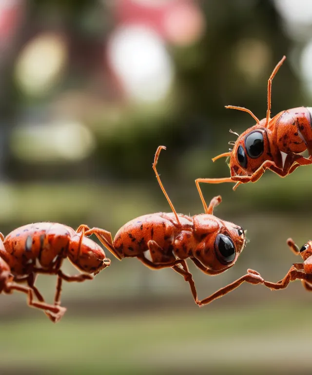 Image similar to high quality presentation photo of cute anthropomorphic ants eating crumbs, photography 4k f1.8 anamorphic bokeh 4k Canon Nikon