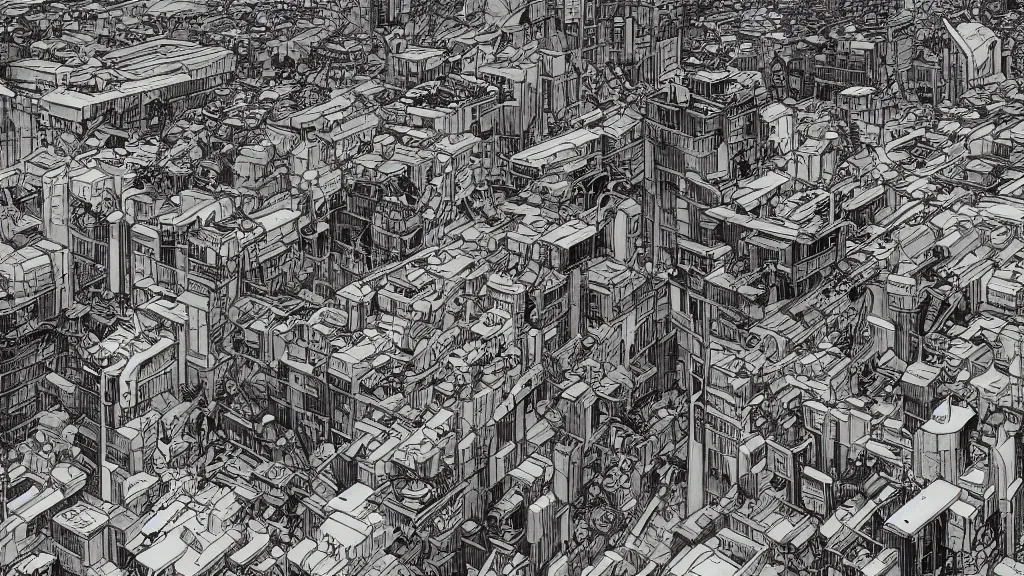 Image similar to very detailed, epic art nouveau graphic novel, james jean, ilya kuvshinov, mcbess, rutkowski, simon roy, illustration of dystopian space metropolis sky high decrepit habitat 6 7 arcologies, tokyo kowloon, wide shot, cyberpunk colorful, deep shadows, astrophotography, hyperdetailed, cybernetics, cryengine, realistic shaded lighting, sharp focus