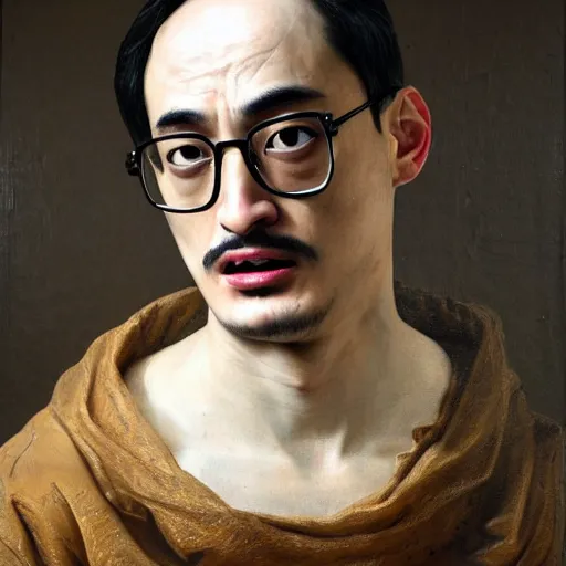 Image similar to A 17th century Baroque Painting of Filthy Frank, grainy, realistic, hyperrealistic, very realistic, very very realistic, highly detailed, very detailed, extremely detailed, detailed, digital art, trending on artstation, detailed face, very detailed face, very detailed face, realism, HD Quality, 8k resolution, intricate details, body and head in frame, painting, oil painting, trending on deviantart, Baroque Painting