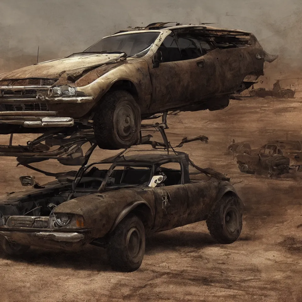 Image similar to a lonely Dacia 1310 in Mad Max, artstation, concept art