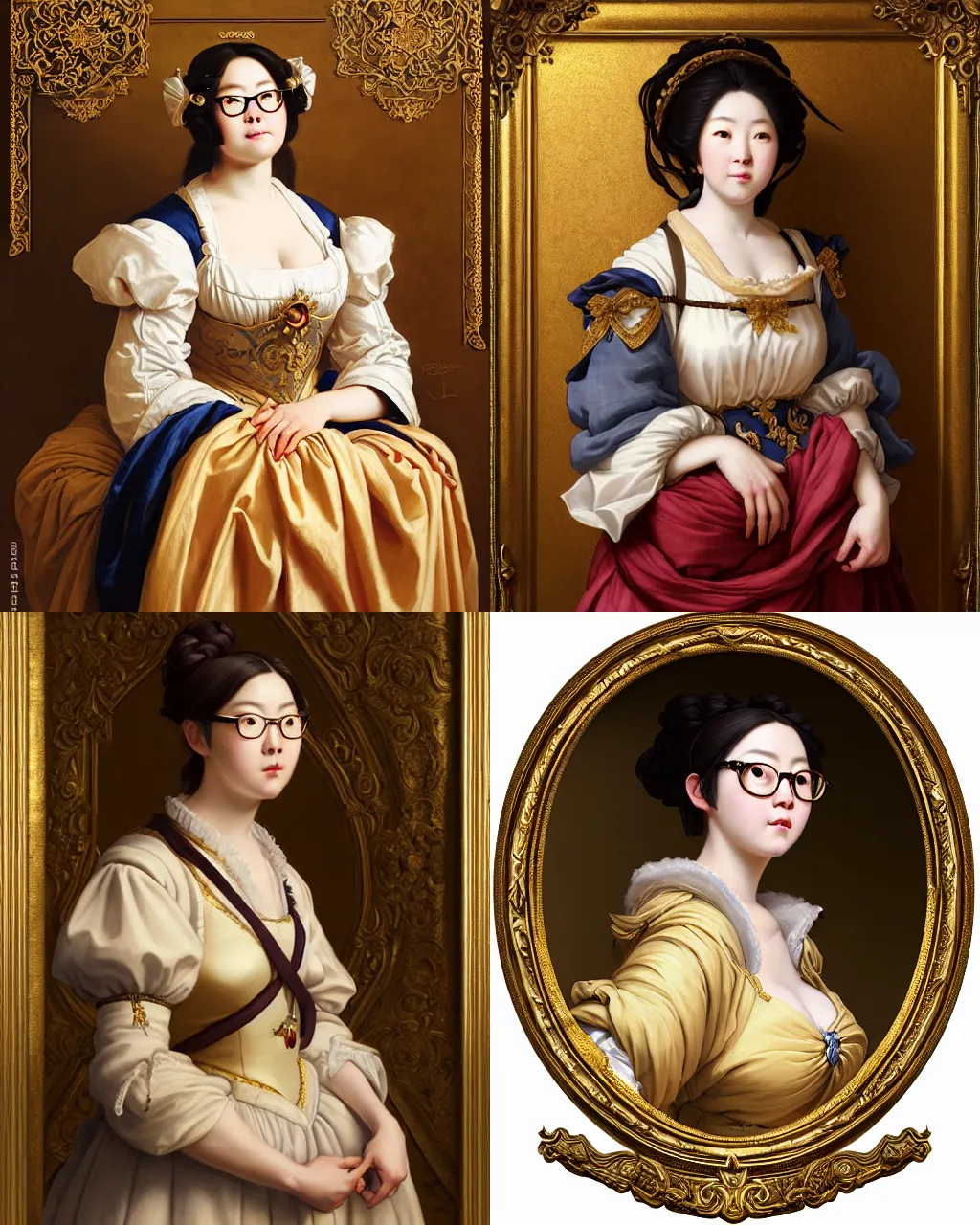 Prompt: detailed baroque painting of mei from overwatch as an elegant medieval noblewoman, beautiful soft silky dress, by donato giancola and jc leyendecker, intricate, soft lighting, hyper realistic, mood light, golden hour, glasses |