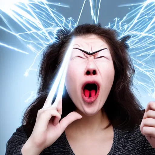 Prompt: a angry woman shooting lasers out of her eyes