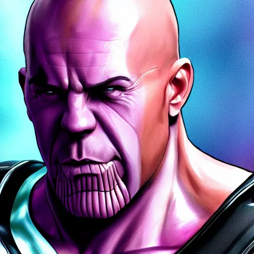 Image similar to thanos looking like vin diesel, realistic digital art, artstation, cinematic