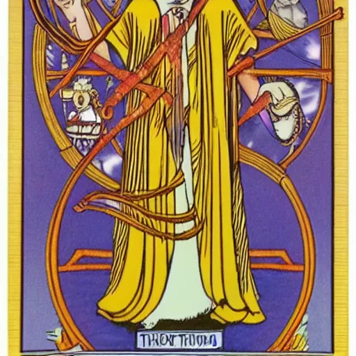 Prompt: Donald Trump in Thoth tarot deck, style of Lady Frieda Harris, 4K