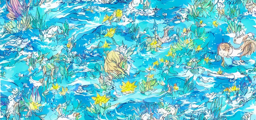 Image similar to pattern of water by ghibli, summer vibes