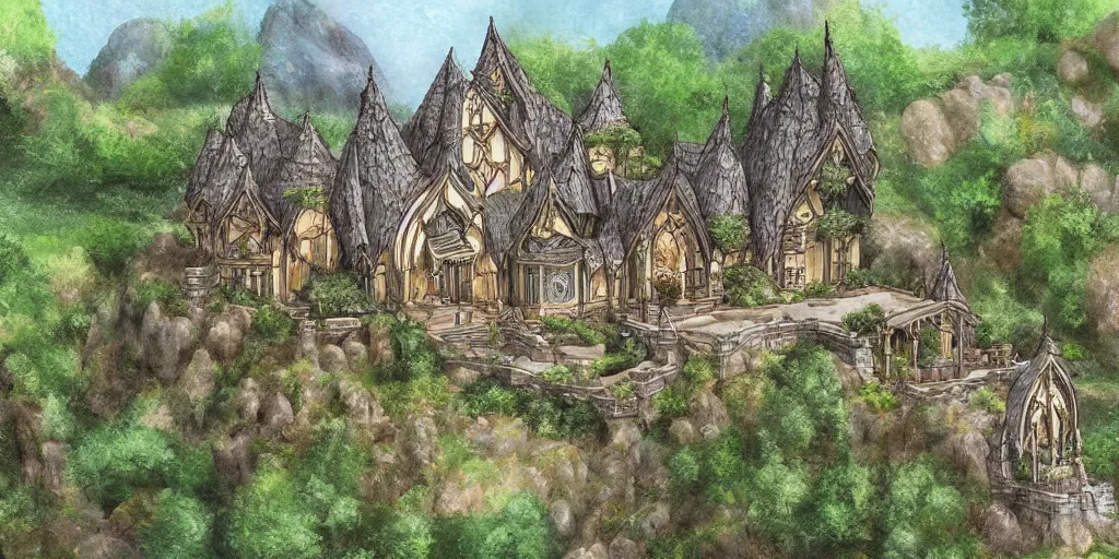 Image similar to residence in the style of rivendell