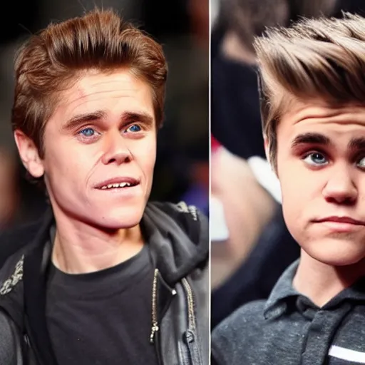 Prompt: willem dafoe and justin bieber have a son