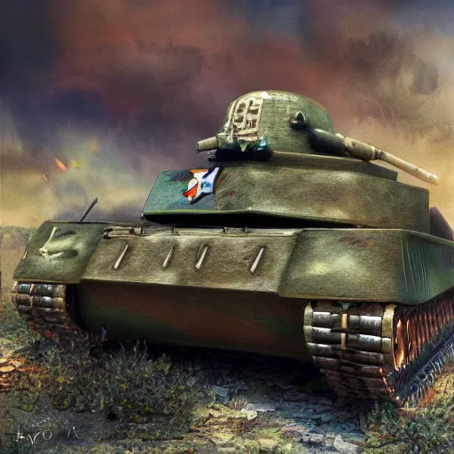 Image similar to portrait of wwii tank with amusement park camouflage paint, hyperdetailed texture, beautiful octane lighting, trending on artstationhq, oil on canvas