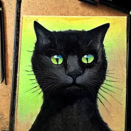 Image similar to a black cat in the style of esao andrews