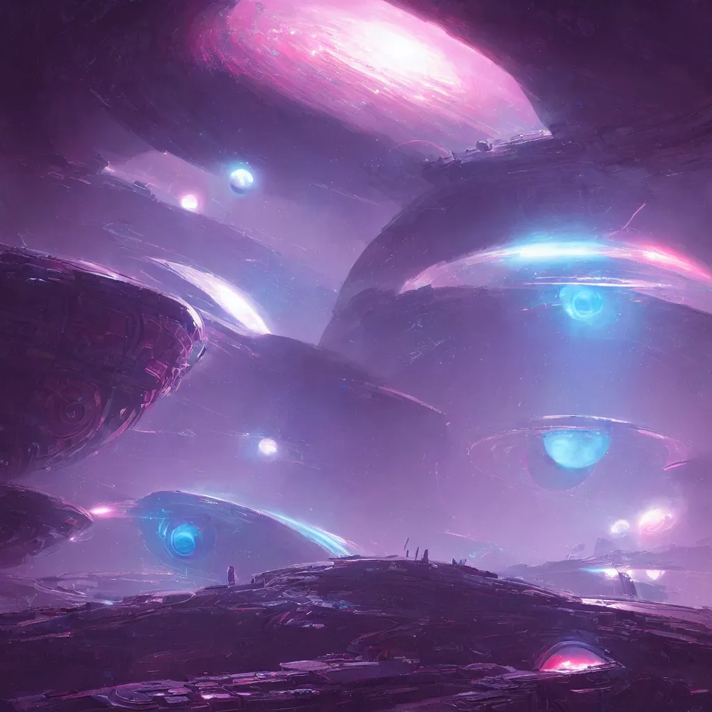 Image similar to dyson sphere program pink planet, blue galaxyportals concept art, by greg rutkowski