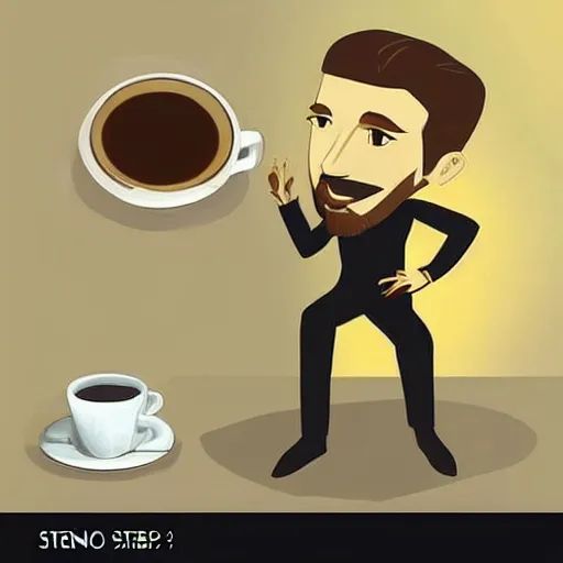 Prompt: startup CEO having a cup of coffee. Handsome!!!!!!! sci-fi concept art photorealistic!!!!!