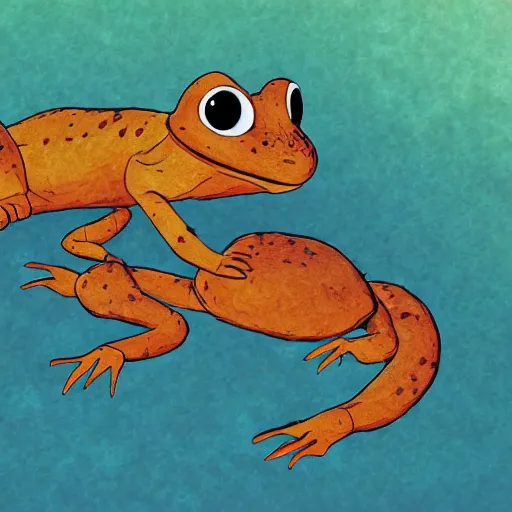 Image similar to Aesthetically pleasing, newts, happy, funny, silly digital concept art by Disney Pixar and Studio Ghibli, fine art, high definition, 8K, award winning, trending, featured.