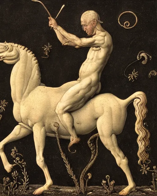Image similar to centaur, high detail, extremely detailed, very sharp, in the style of theodor de bry, jost amman,