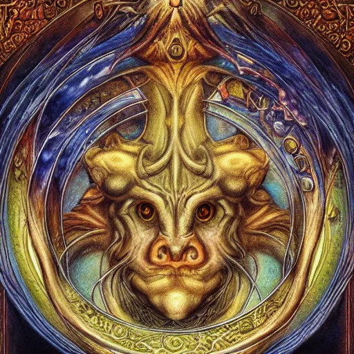 Image similar to detailed and sharp leo god zodiac artwork, mystic style, detailed, 8 k, detailed, symmetrical, by brian froud