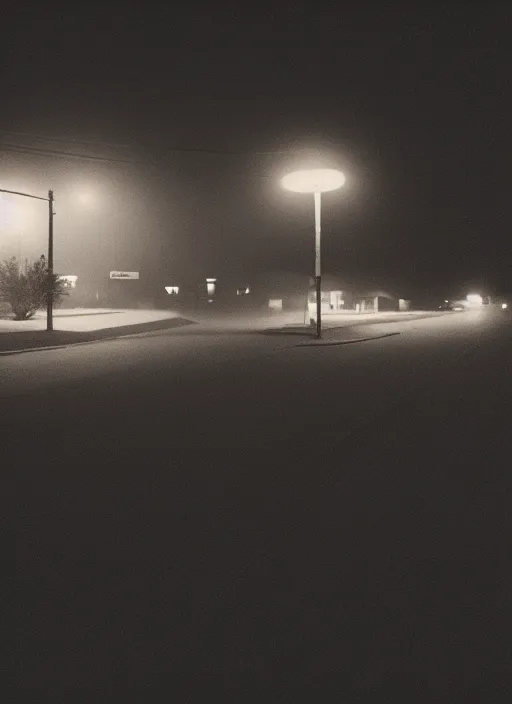 Image similar to a detailed photographic render of a 1 9 5 0 s american suburb at night by todd hido, photoreal, 4 k, mist