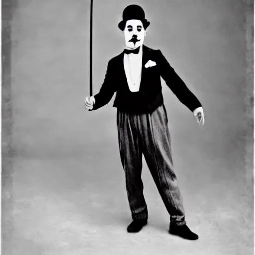 Prompt: Charlie Chaplin dancing, with hat, cane, shoes, moustache, 1920s vibes, black and white silent movie style, yellow infrared