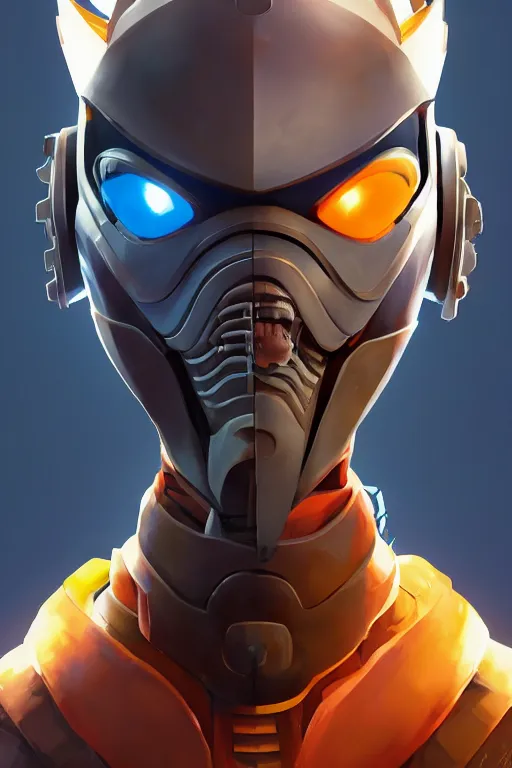 Image similar to epic mask helmet robot ninja portrait stylized as fornite style game design fanart by concept artist gervasio canda, behance hd by jesper ejsing, by rhads, makoto shinkai and lois van baarle, ilya kuvshinov, rossdraws global illumination radiating a glowing aura global illumination ray tracing hdr render in unreal engine 5