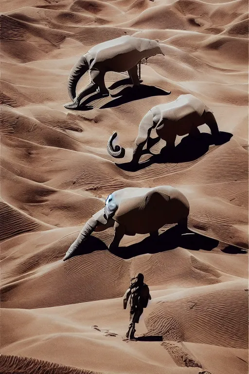 Image similar to 🐋 as 🐘 as 🤖 as 👽 as 🐳, desert, photography by kim jung gi,
