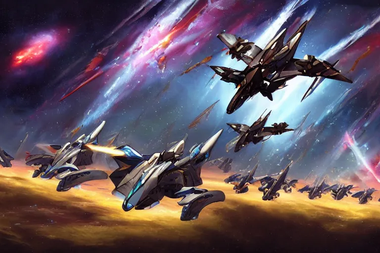 squadron of fighter mecha in a v formation, | Stable Diffusion | OpenArt