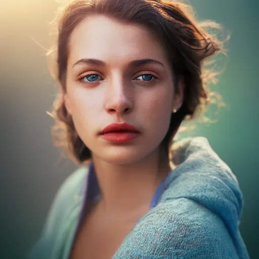 Image similar to a vivid color portrait of an attractive female, soft cinematic lighting, shallow depth of field, photograph by annie leibovitz, 4k