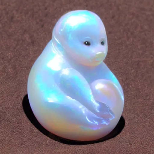 Prompt: opalescent baby seal figure opal pearl photograph realistic render