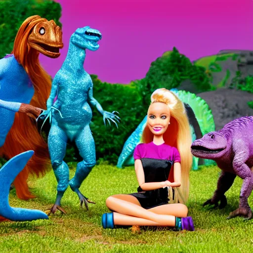 Image similar to barbie eating dinosaurs