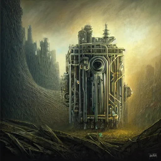 Image similar to Ghost in the machine by Tomasz Alen Kopera and salvator dali, cyberpunk, impressive perspective, masterpiece