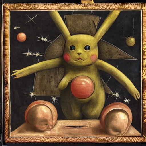 Prompt: renaissance painting of pikachu inspired by h. r. giger