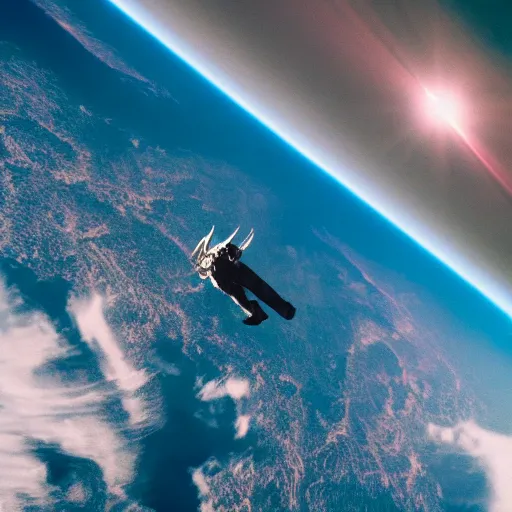 Prompt: Travis scott flying over Earth, satellite photo, 4k, Aubrey Powell, beautiful cinematography, surreal, film grain