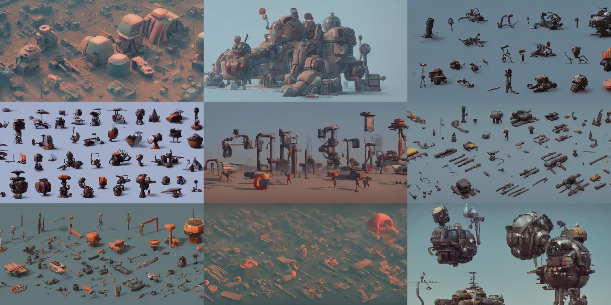 Prompt: collection of exploration of form and shapes, props, hard surface, panel, simon stalenhag, kitbash, items, gadget, big medium small, close up, artstation, 8 k