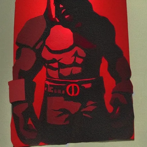 Image similar to realistic hellboy made out of twizzlers, render