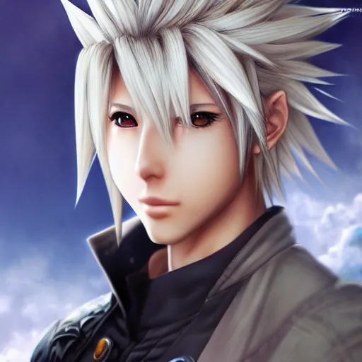 Image similar to An anime portrait of a realistic cloud strife from ff7, by Stanley Artgerm Lau, ps5, trennding on artstation