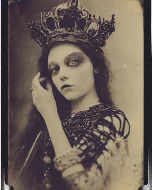 Image similar to a beautiful detailed front view portrait of a dead rotten princess with cyberpunk ornate growing around, ornamentation, elegant, beautifully soft and dramatic lit, polaroid 1 9 1 0 photo