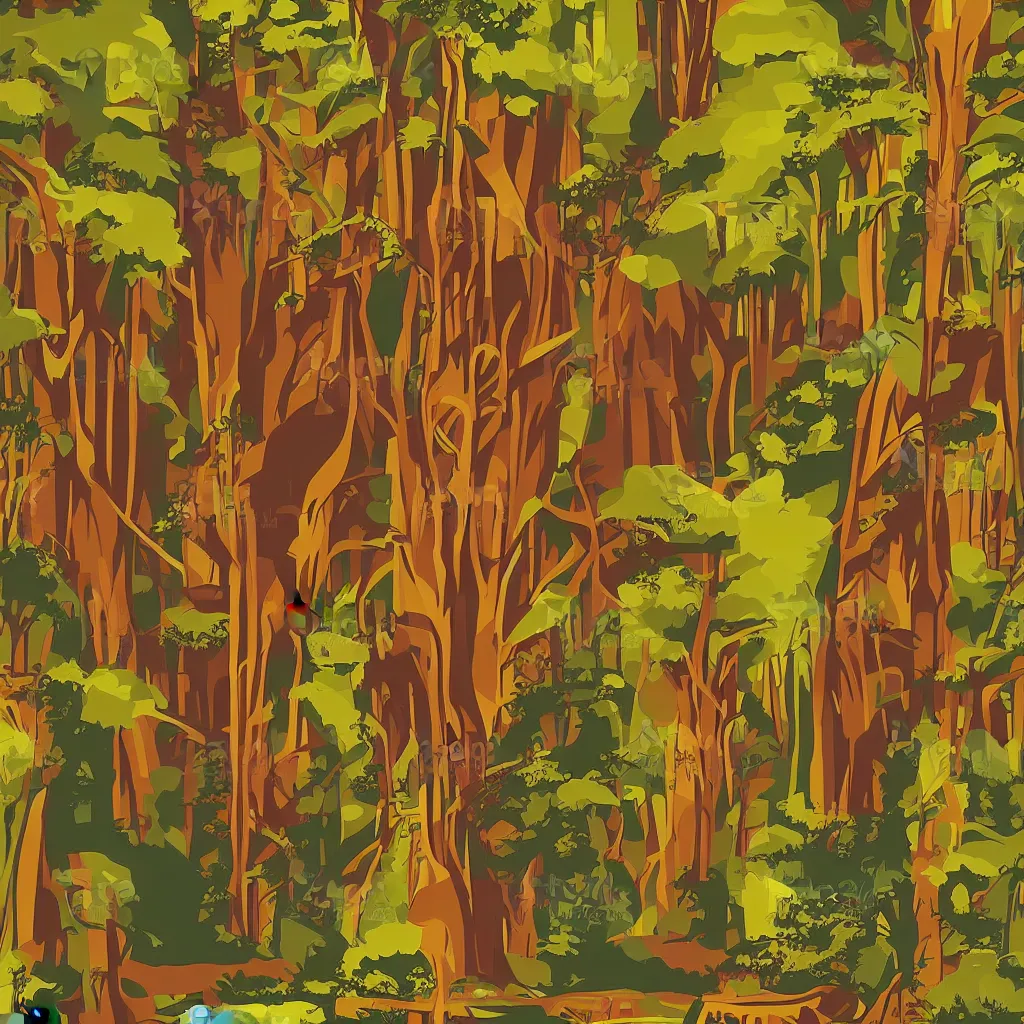 Image similar to an vector art art - deco travel poster for a beautiful forest by petros afahar