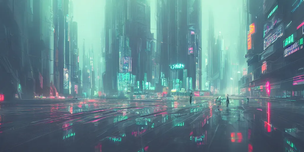Prompt: i, a cyberpunk city, mist, rain, neon light, giant aircrafts, high definition, trending on artstation